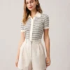The Lapel Button Up Striped Knit Top