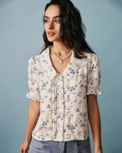 The Lace Spliced Pleated Floral Shirt 11 The Lace Spliced Pleated Floral Shirt -Deals Dress N Swimwear Store shirts the lace spliced pleated floral shirt 36869216403669