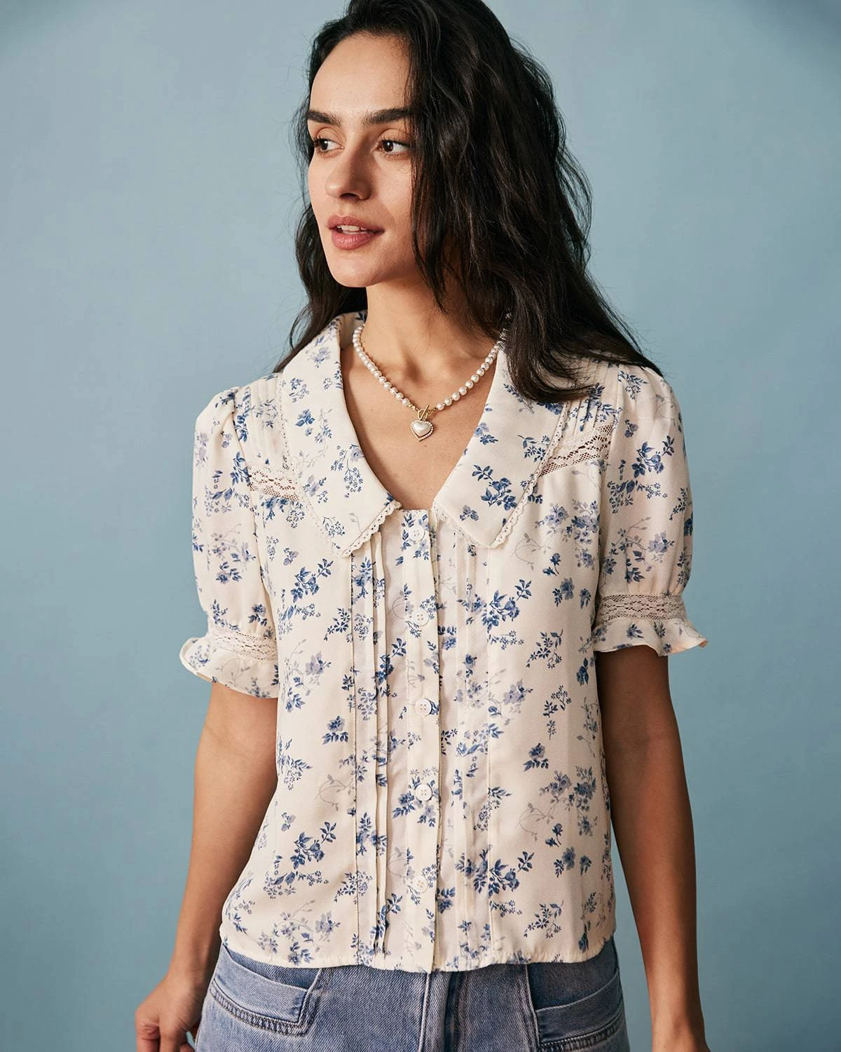 The Lace Spliced Pleated Floral Shirt 3 The Lace Spliced Pleated Floral Shirt - Image 3