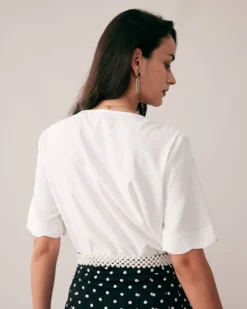 The Ruffle Neckline Pearl Button Shirt -Deals Dress N Swimwear Store shirts the ruffle neckline pearl button shirt 37178839990485