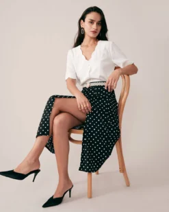 The Ruffle Neckline Pearl Button Shirt -Deals Dress N Swimwear Store shirts the ruffle neckline pearl button shirt 37178840056021