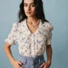 The Lace Spliced Pleated Floral Shirt