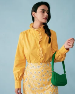 The Lace Neckline Solid Shirt