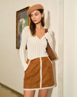 The Lace Trim Suede Skirt -Deals Dress N Swimwear Store skirts the lace trim suede skirt 38372087595221