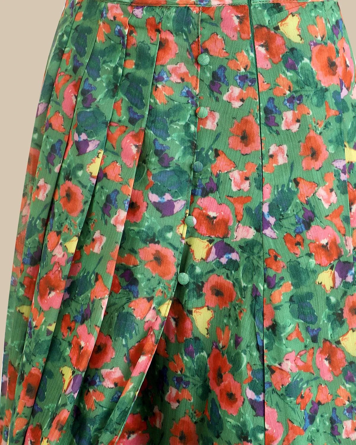 The Green Pleated Floral Skirt 3 The Green Pleated Floral Skirt - Image 3