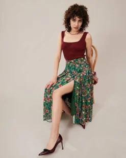 The Green Pleated Floral Skirt 13 The Green Pleated Floral Skirt -Deals Dress N Swimwear Store skirts the pleated floral skirt 36552141504725