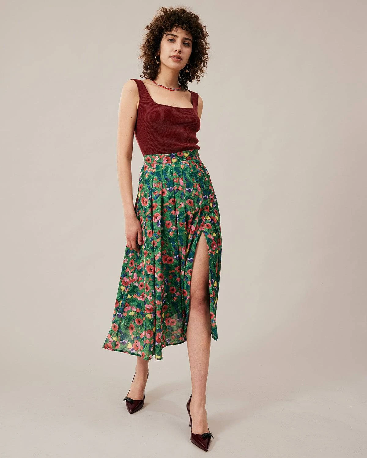 The Green Pleated Floral Skirt 6 The Green Pleated Floral Skirt - Image 6