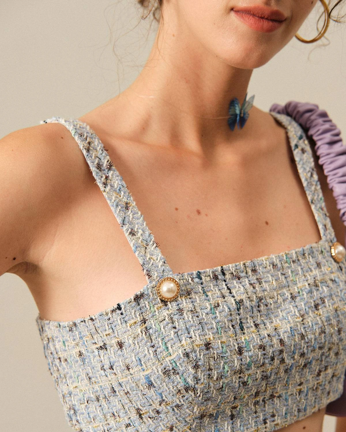 The Plaid Tweed Crop Tank Top 2 The Plaid Tweed Crop Tank Top - Image 2