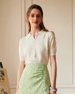 The Short Sleeve Textured Lapel Knit Tee -Deals Dress N Swimwear Store tees white s the short sleeve textured lapel knit tee 37390894465237