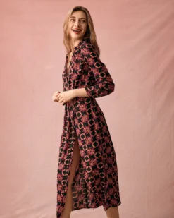 The Lapel Floral Long Sleeve Maxi Dress -Deals Dress N Swimwear Store the allover print maxi dress dresses sfdypa 471425