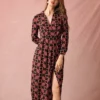 The Lapel Floral Long Sleeve Maxi Dress