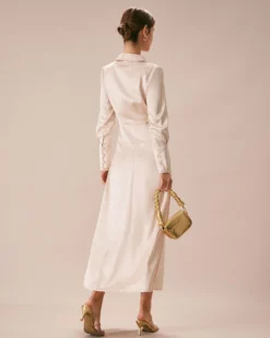 The Apricot Lapel Pleated Satin Maxi Dress -Deals Dress N Swimwear Store the apricot collared wrap satin maxi dress dresses vglr2a