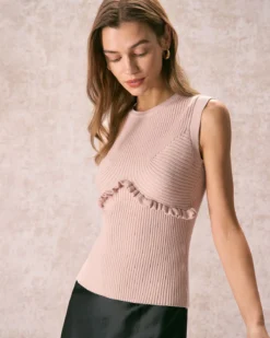The Apricot Crew Neck Ruffle Knit Tank Top -Deals Dress N Swimwear Store the apricot crew neck ruffle knit tank top tops gfuyio