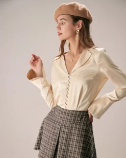 The Apricot Lapel Button Up Flare Sleeve Shirt 8 The Apricot Lapel Button Up Flare Sleeve Shirt -Deals Dress N Swimwear Store the apricot flare sleeve button shirt tops 06admk