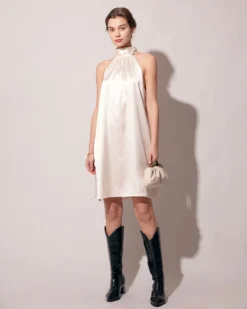 The Apricot Halter Satin A-line Mini Dress -Deals Dress N Swimwear Store the apricot halter satin a line mini dress dresses ruzgbr 576818