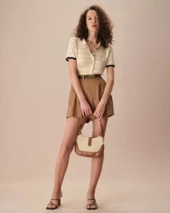 The Apricot Lapel Contrast Trim Knit Tee 8 The Apricot Lapel Contrast Trim Knit Tee -Deals Dress N Swimwear Store the apricot lapel contrast trim knit tee tops k6b952