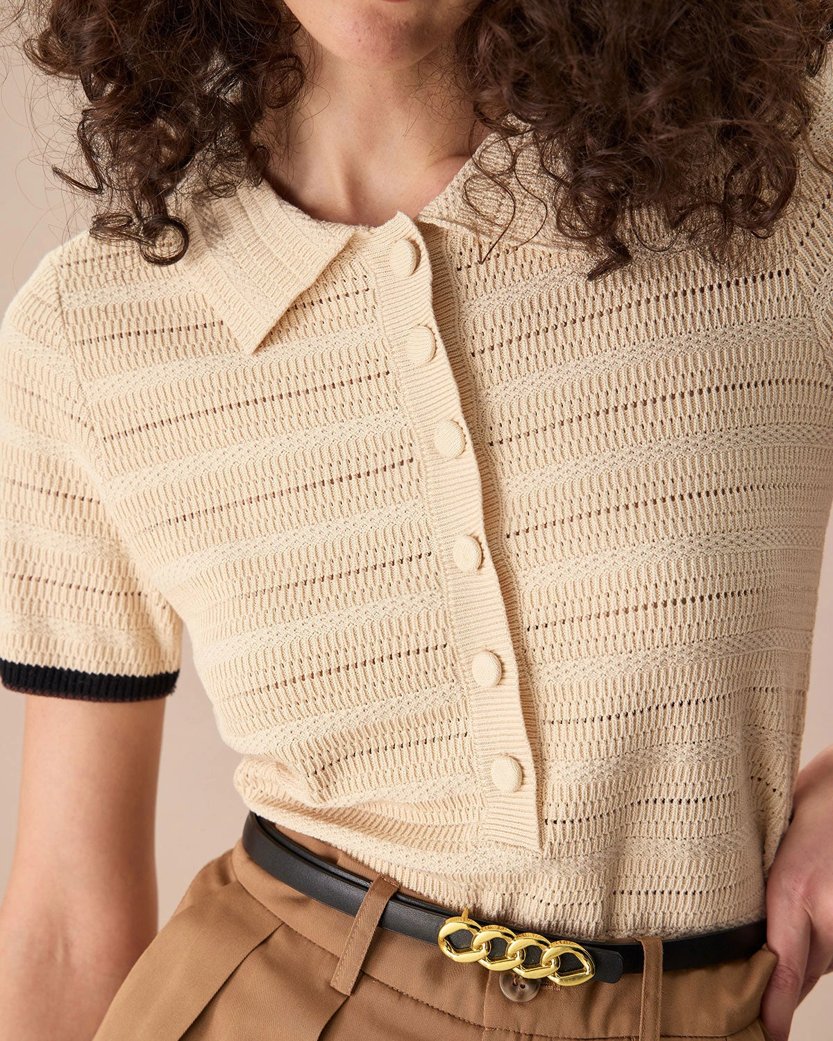 The Apricot Lapel Contrast Trim Knit Tee 2 The Apricot Lapel Contrast Trim Knit Tee - Image 2
