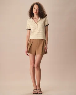 The Apricot Lapel Contrast Trim Knit Tee 7 The Apricot Lapel Contrast Trim Knit Tee -Deals Dress N Swimwear Store the apricot lapel contrast trim knit tee tops ue4vcr