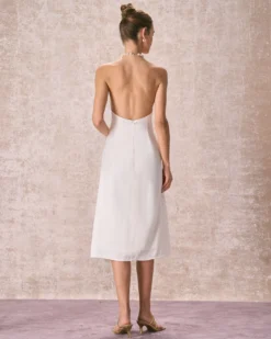 The Apricot Pearl Halter Satin Midi Dress -Deals Dress N Swimwear Store the apricot pearl halter midi dress dresses muqiyz