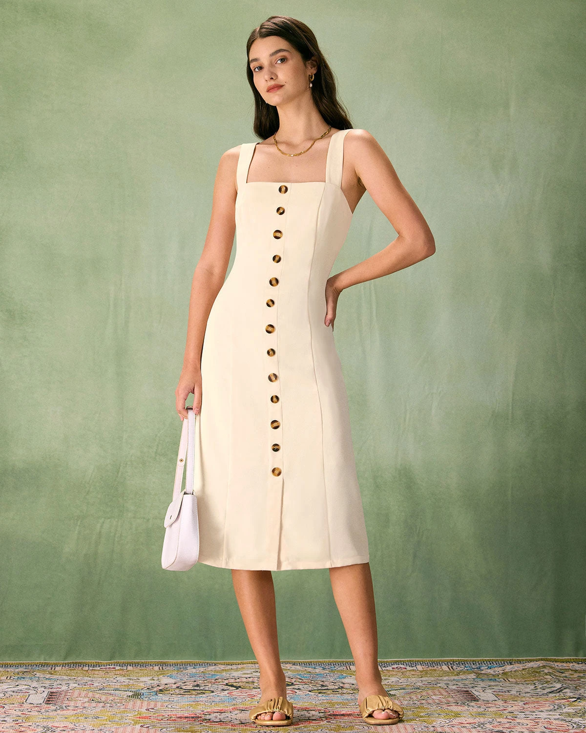 The Apricot Square Neck Button Slip Midi Dress 3 The Apricot Square Neck Button Slip Midi Dress - Image 3