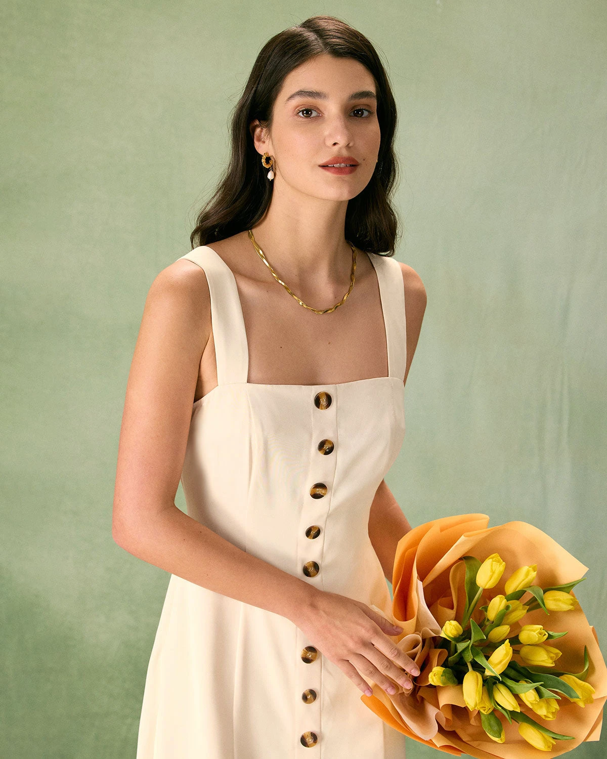 The Apricot Square Neck Button Slip Midi Dress 4 The Apricot Square Neck Button Slip Midi Dress - Image 4