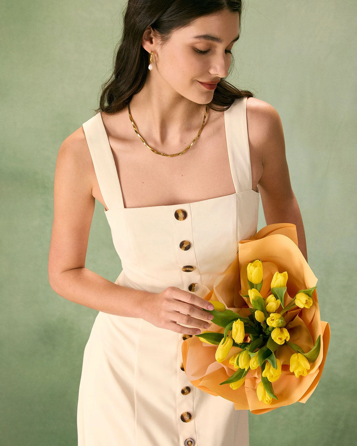 The Apricot Square Neck Button Slip Midi Dress 2 The Apricot Square Neck Button Slip Midi Dress - Image 2