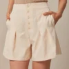 The Apricot Striped Pleated Button Up Shorts