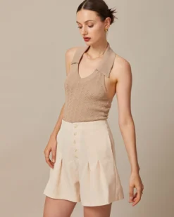 The Apricot Striped Pleated Button Up Shorts -Deals Dress N Swimwear Store the apricot striped pleated button up shorts bottoms x2hhbz 295395