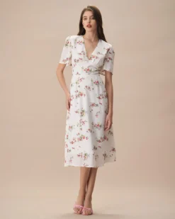 The Apricot V Neck Floral Ruched Midi Dress 7 The Apricot V Neck Floral Ruched Midi Dress -Deals Dress N Swimwear Store the apricot v neck floral ruched midi dress dresses 02o9l0