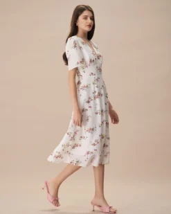 The Apricot V Neck Floral Ruched Midi Dress 8 The Apricot V Neck Floral Ruched Midi Dress -Deals Dress N Swimwear Store the apricot v neck floral ruched midi dress dresses semjqm