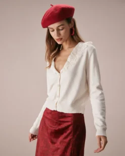 The Apricot V Neck Lace Trim Knit Cardigan 8 The Apricot V Neck Lace Trim Knit Cardigan -Deals Dress N Swimwear Store the apricot v neck lace knit cardigan tops 3rzaan