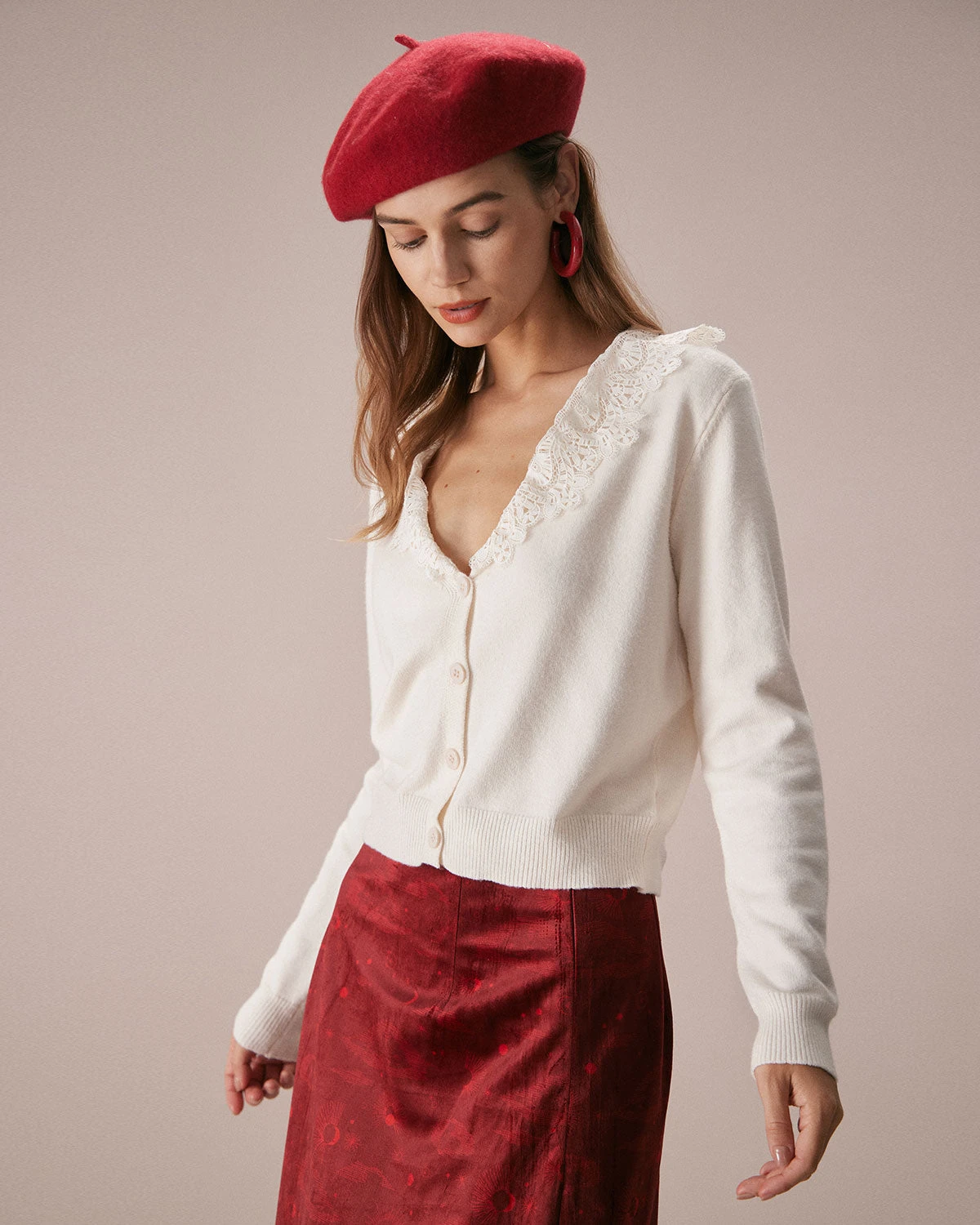 The Apricot V Neck Lace Trim Knit Cardigan 4 The Apricot V Neck Lace Trim Knit Cardigan - Image 4