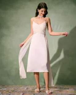 The Apricot V Neck Pearl Strap Satin Midi Dress -Deals Dress N Swimwear Store the apricot v neck satin midi dress dresses qsvsfs