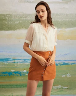 The Apricot V Neck Button See Through Shirt