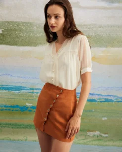 The Apricot V Neck Button See Through Shirt -Deals Dress N Swimwear Store the apricot v neck see through shirt tops 3z1uoe