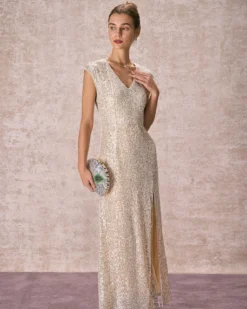 The Apricot V-Neck Sequin Maxi Dress -Deals Dress N Swimwear Store the apricot v neck sequin maxi dress dresses ellrrf