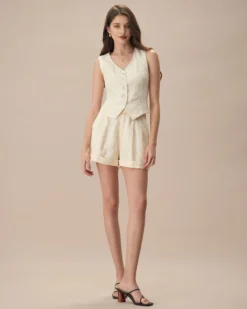 The Apricot V Neck Button-Up Linen Vest 10 The Apricot V Neck Button-Up Linen Vest -Deals Dress N Swimwear Store the apricot v neck solid vest tops 8vduej