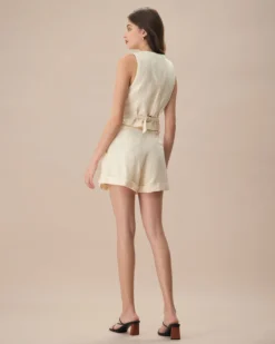 The Apricot V Neck Button-Up Linen Vest 11 The Apricot V Neck Button-Up Linen Vest -Deals Dress N Swimwear Store the apricot v neck solid vest tops hpob68