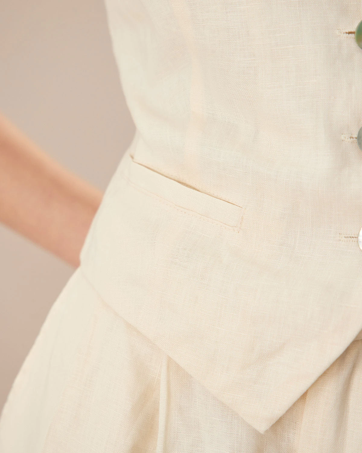 The Apricot V Neck Button-Up Linen Vest 3 The Apricot V Neck Button-Up Linen Vest - Image 3