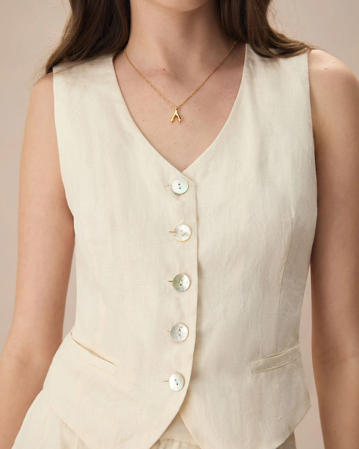 The Apricot V Neck Button-Up Linen Vest 2 The Apricot V Neck Button-Up Linen Vest - Image 2