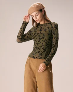 The Army Green Mesh Floral Blouse & Cami Top -Deals Dress N Swimwear Store the army green mesh floral blouse cami top tops 711hdd
