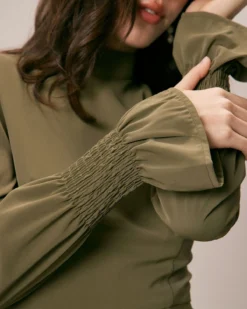 The Army Green Mock Neck Ruffle Midi Dress -Deals Dress N Swimwear Store the army green mock neck midi dress dresses wiwlaj 164004