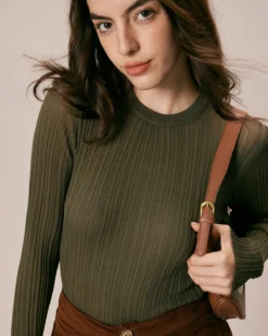 The Army Green Round Neck Ribbed Knit Top -Deals Dress N Swimwear Store the army green round neck solid knit top tops gckqi7