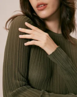 The Army Green Round Neck Ribbed Knit Top -Deals Dress N Swimwear Store the army green round neck solid knit top tops lhymj6