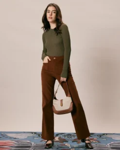 The Army Green Round Neck Ribbed Knit Top -Deals Dress N Swimwear Store the army green round neck solid knit top tops nsijor 229993