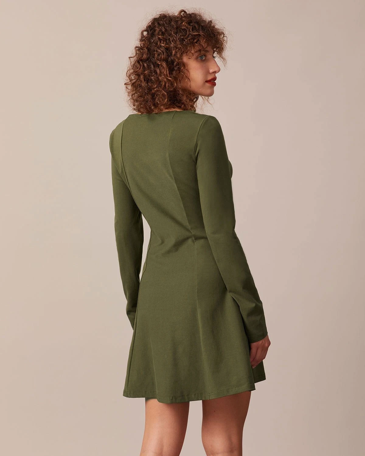 The Army Green Square Neck Button Mini Dress 5 The Army Green Square Neck Button Mini Dress - Image 5