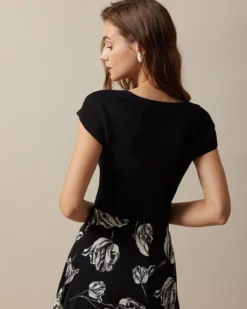 The Black Square Neck Short Sleeve Knit Top -Deals Dress N Swimwear Store the basic teardrop short sleeves top tops qvlr1n 707733