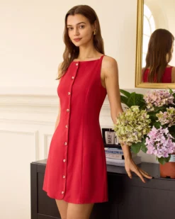 The Beige Boat Neck Button Mini Dress -Deals Dress N Swimwear Store the beige boat neck button mini dress dresses 1rbf3v