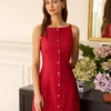 The Red Boat Neck Button Mini Dress