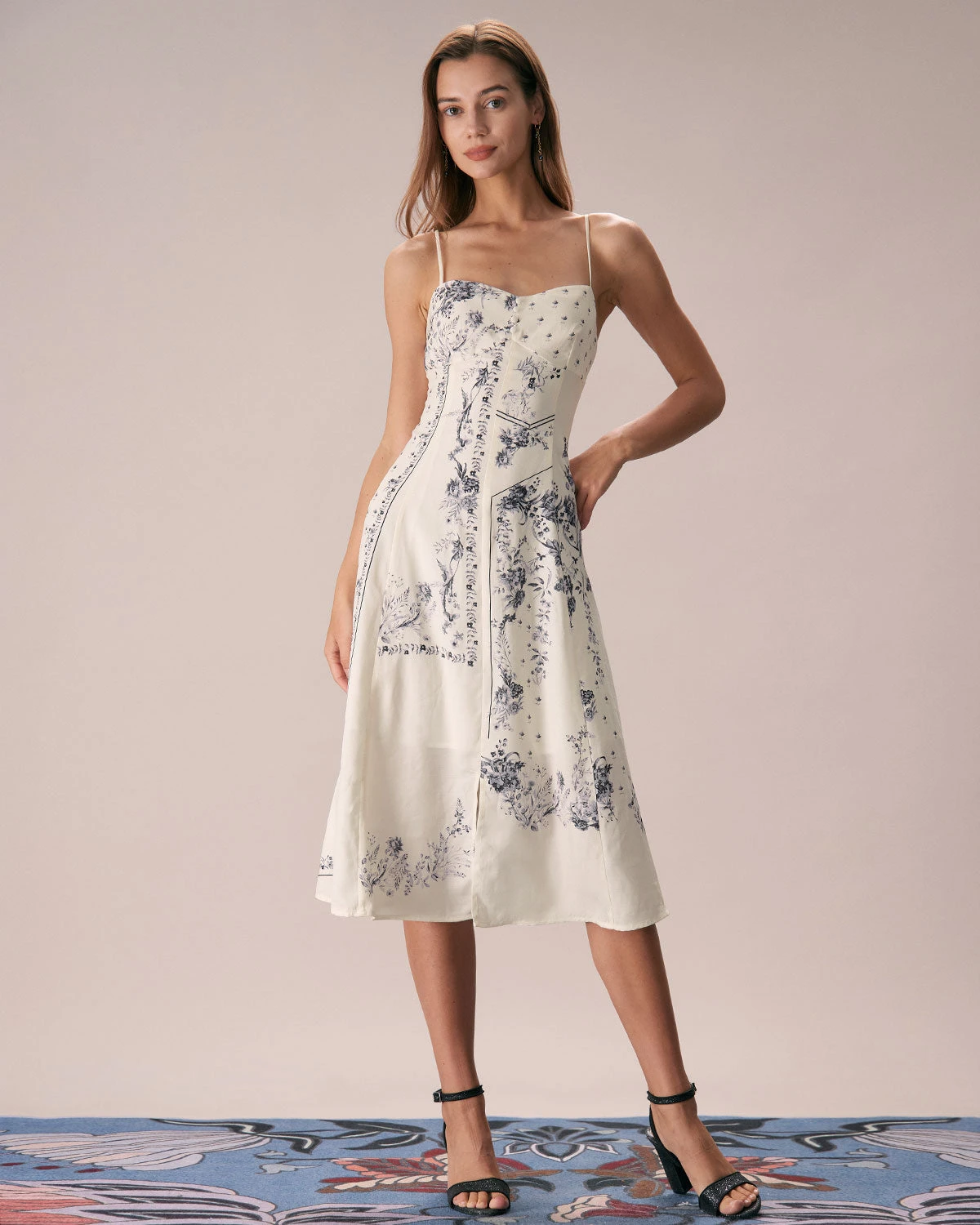 The Beige Floral Split Hem Slip Midi Dress 2 The Beige Floral Split Hem Slip Midi Dress - Image 2